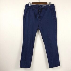 Anthropologie Blue Tie Waist Straight Leg Pants Size 32‎ Navy Stretch